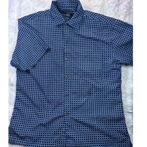 Bert Pulitzer Mens Blue Geometric Grid Short Sleeve Button DownShirt Size M. A37